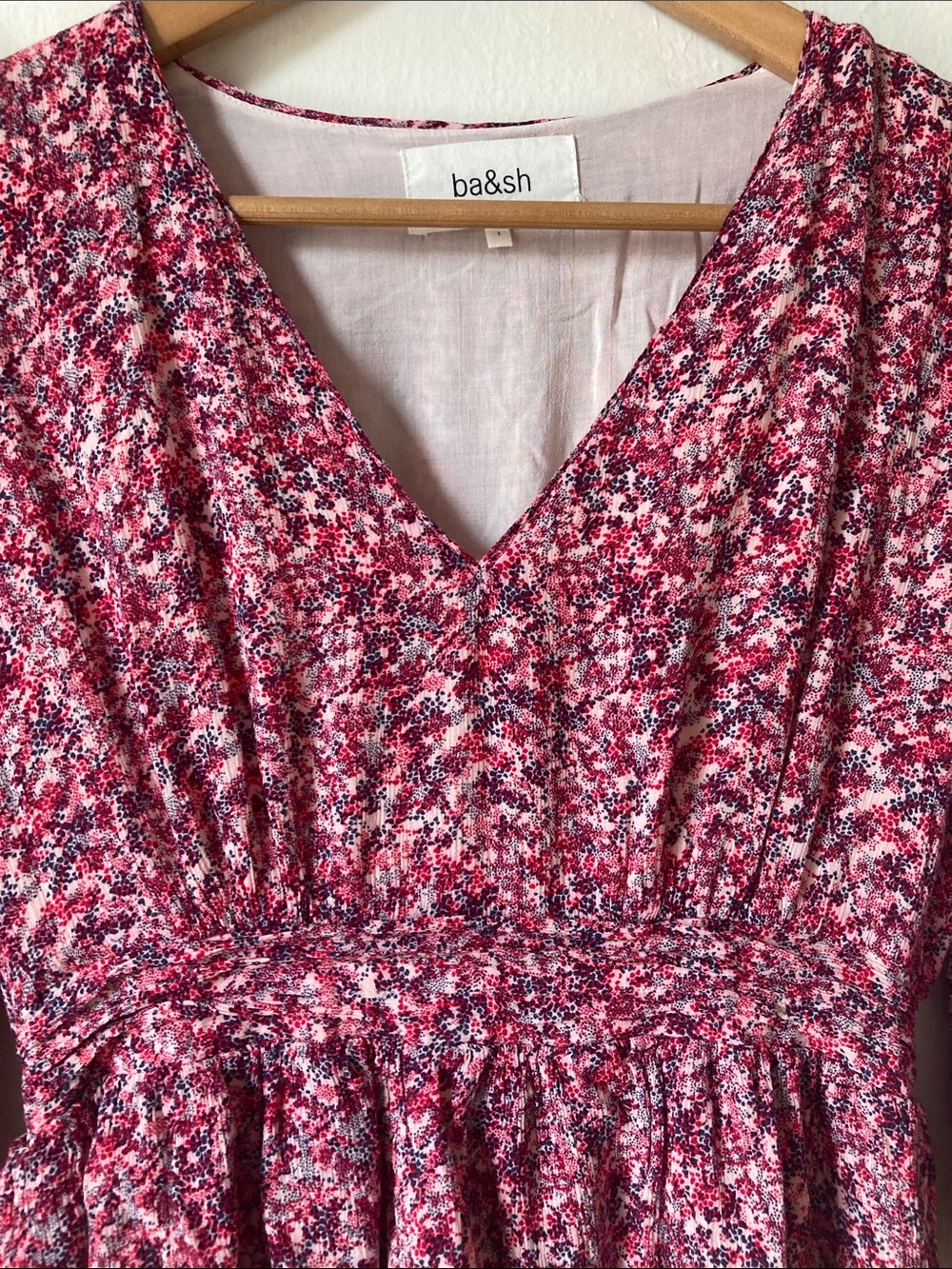 ba&sh Nina Tiered Ruffle Mini Dress Floral Fuschia L - Picture 11 of 16